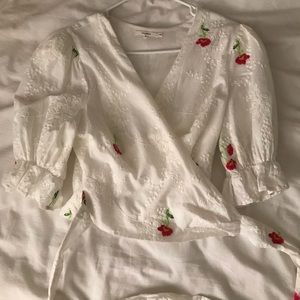 Revolve White Floral Wrap Top
